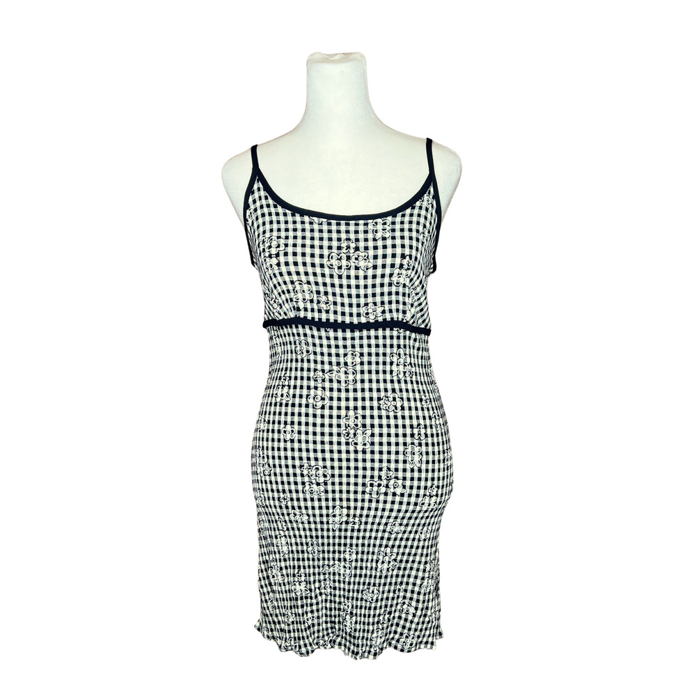 Vtg Y2K Byer Too Babydoll Dress Searsucker Gingham Flower Cottagecore Whimsical